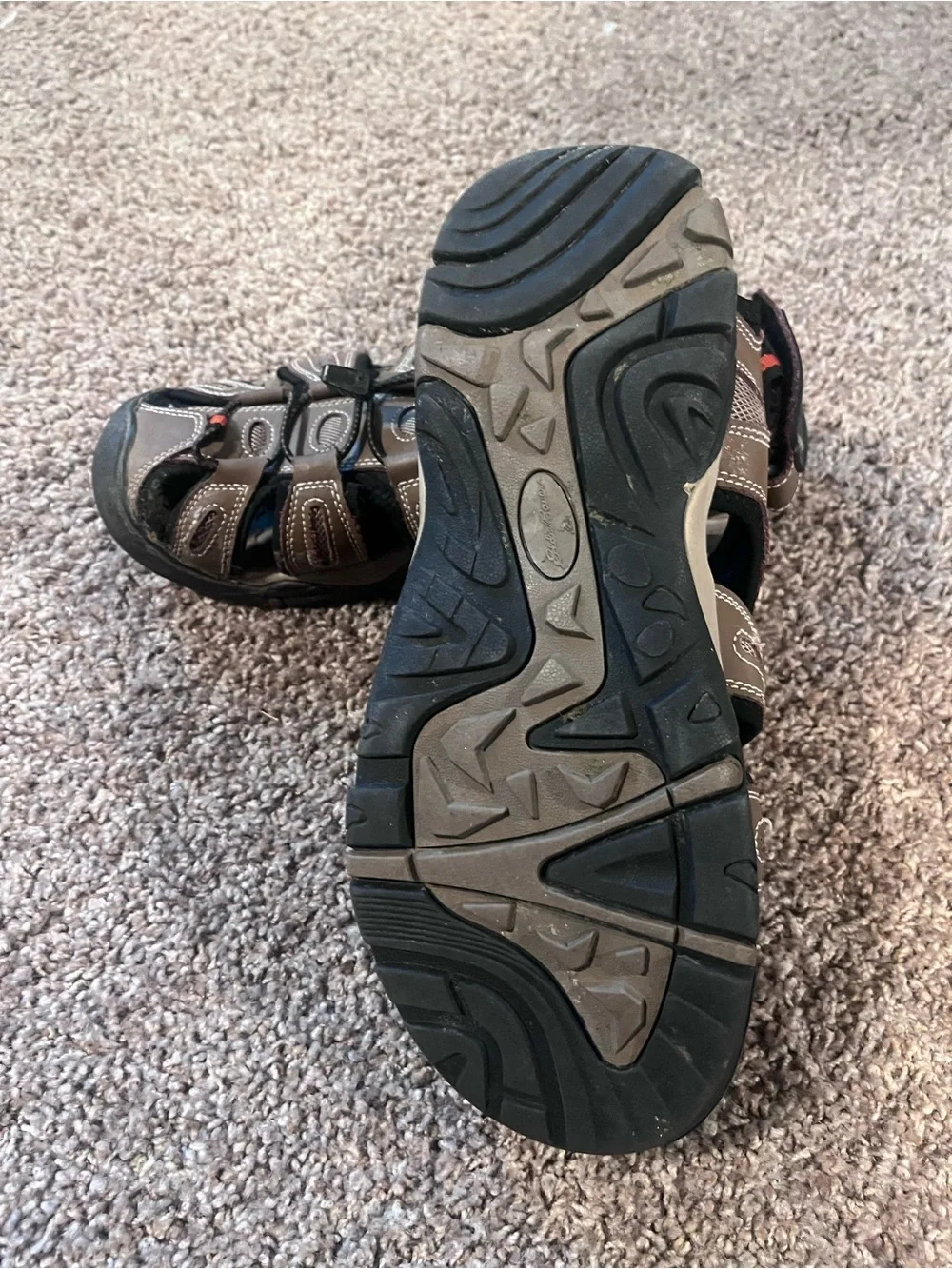 Eddie Bauer Tommy Leather Sandals Mens 9 Bump Toe Water Hiking Brown